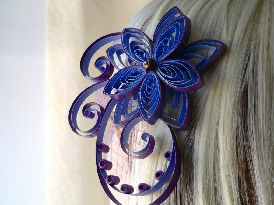زفاف - Bridal Hair Piece, Headpieces for Brides, Blue and Purple Bridal Flower Fascinator