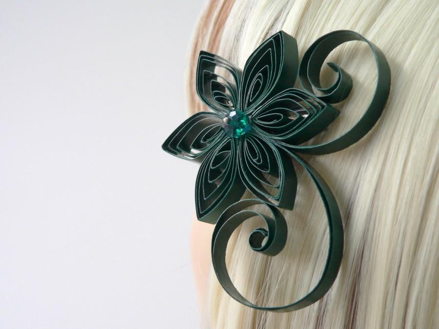 زفاف - Forest Green Wedding Hair Clip, Hunter Green Bridal Hair, Evergreen