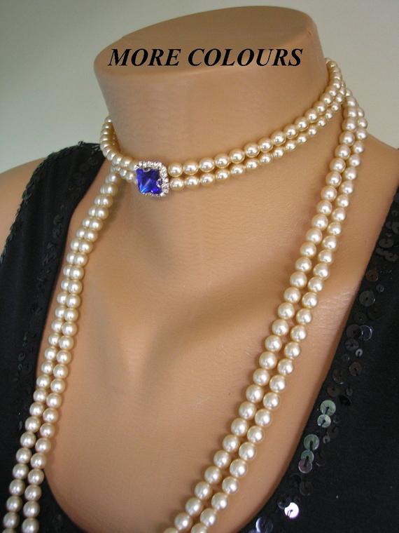Свадьба - 4 Strand Pearl Choker With Detachable Strands , Swarovski Pearls, Long Pearl Necklace, Bridal Choker, Art Deco Style, Wedding Jewelry, Prom
