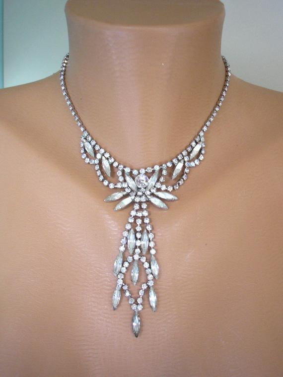 Hochzeit - Crystal Necklace, Necklace For Woman, Vintage Rhinestone Choker, Diamante Jewelry, Great Gatsby, Sparkly Necklace, Prom Jewelry, Art Deco