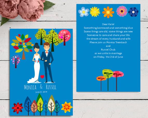 Свадьба - Funny And Bright Wedding Save the date Invitations Bilateral Wedding Invite Printable Wedding Invitation Templett