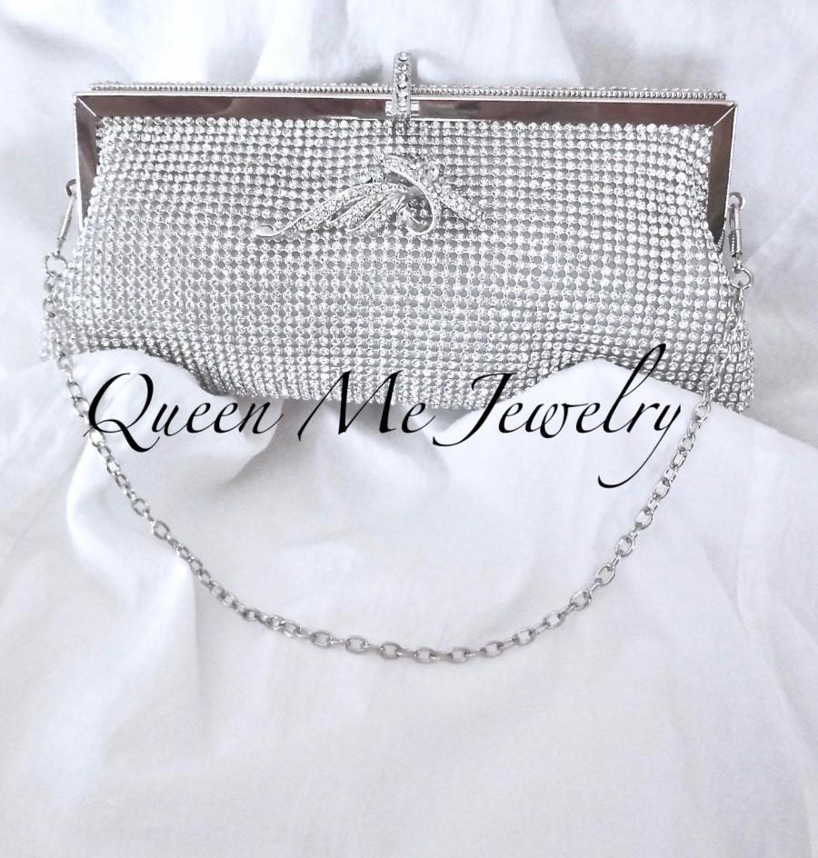 Wedding - Crystal Bridal Clutch Purse, Full rhinestone mesh clutch with BLING Silver Crystal Handbag Evening bag, For a bride Gift for her STUNNING