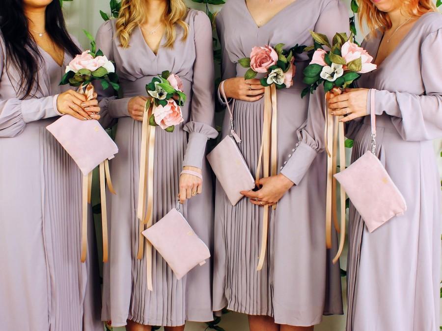 زفاف - Suede Bridesmaids Gift Set, Set of Medium Bridesmaids Leather Bags, Bridal Party Gift, Bridesmaid Clutch, Leather Clutch Bag, Wedding Gift