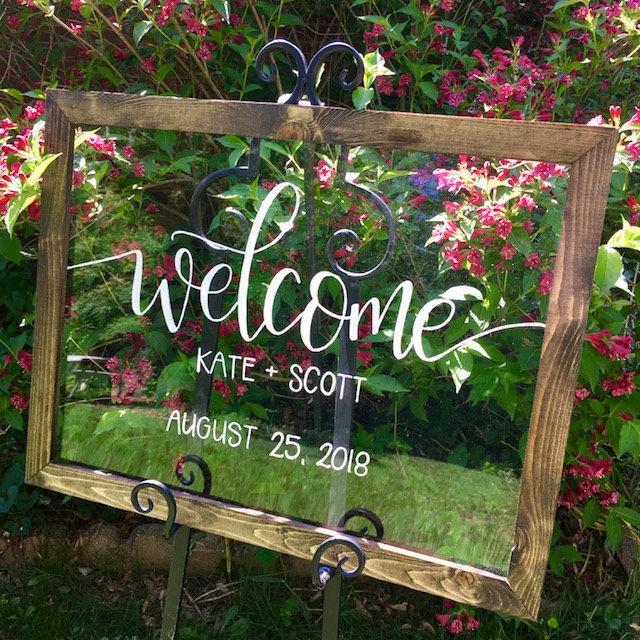 زفاف - WELCOME WEDDING SIGN - Acrylic Welcome Sign with Wood Frame - Clear Wedding Sign