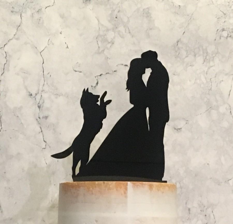 Mariage - German Shepherd Wedding Cake Topper, Silhouette Cake Topper with Pet, Bride Groom and Dog, Princess Dress, Cake Decoration