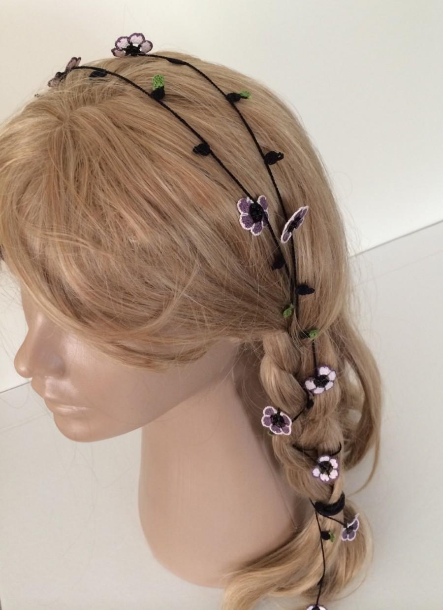 Hochzeit - Bridal Hairwrap, Bridesmaid Gift, Crochet Hair Accessory, Flower Hair Jewelry, Wedding Headpiece, Crochet Jewelry, Women's Gift