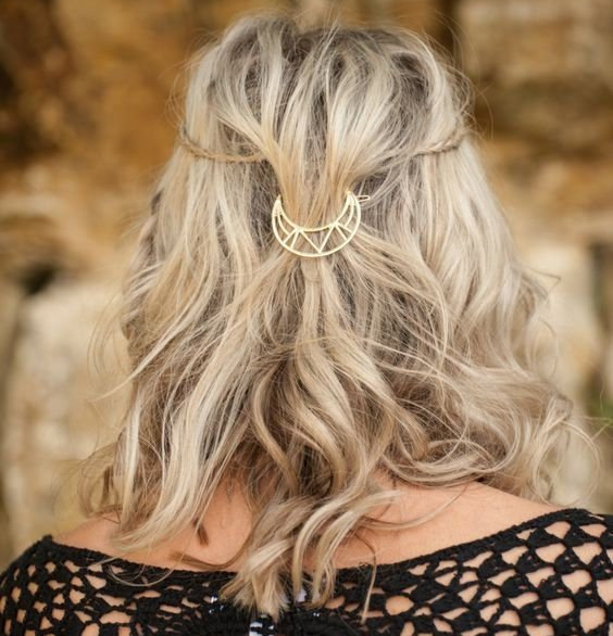 Wedding - Metal Hair Barrette/ Moon Hair Barrette/ Gold/ Hair Pin Clips/ Women and Girls