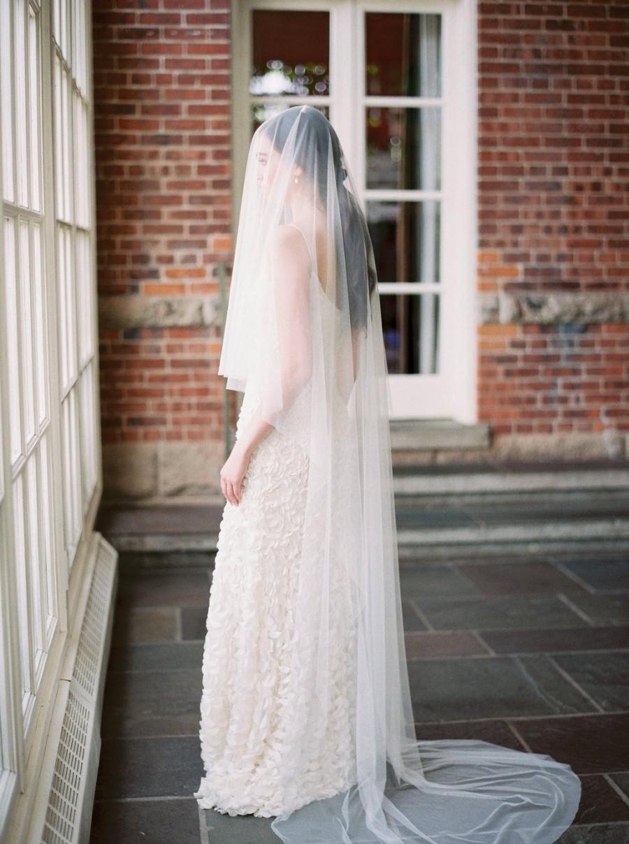 زفاف - wedding veil with blusher, bridal veil, blusher veil, drop veil, chapel veil, ivory wedding veil, long wedding veil, sheer veil - ABIGAIL