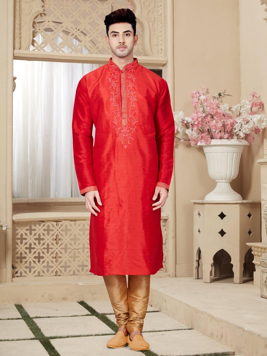 زفاف - Traditional Fancy red Man's plus size kurta pajama, Embroidery Work, Anniversary, party Kurta, wedding kurta pajama