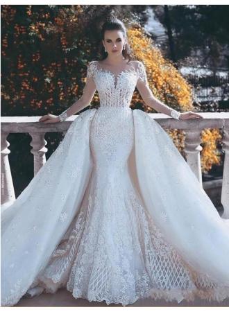 Mariage - Luxus Weiße Brautkleider Mit Ärmel Spitze A Linie Hochzeitskleider Online Günstig Modellnummer: BA7402