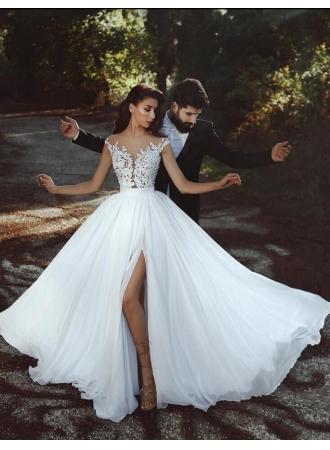 Mariage - Elegante Brautkleider Mit Spitze Chiffon Bodenlang Summer Hochzeitskleider Günstig Online Modellnummer: BA8543