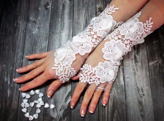 Mariage - White Wedding Glove Lace Gloves Fingerless Glove Wedding Gown Unique Bridal Glove Wedding Bride Bridal Gloves Gift For Bride