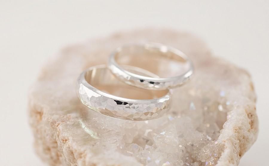 زفاف - Wedding Band Set, Hammered Wedding Rings, Silver Wedding Rings, Sterling Silver Wedding Bands, Wedding Ring Set, Silver Ring Band