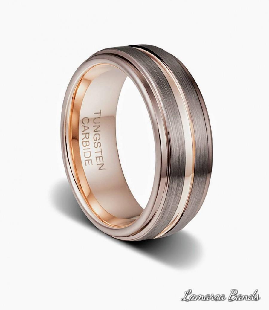زفاف - Mens Wedding Band, Rose Gold Ring, Custom Engagement Band, Mens Tungsten Rose Gold Band, Mens Wedding ring, Modern Ring for Him,