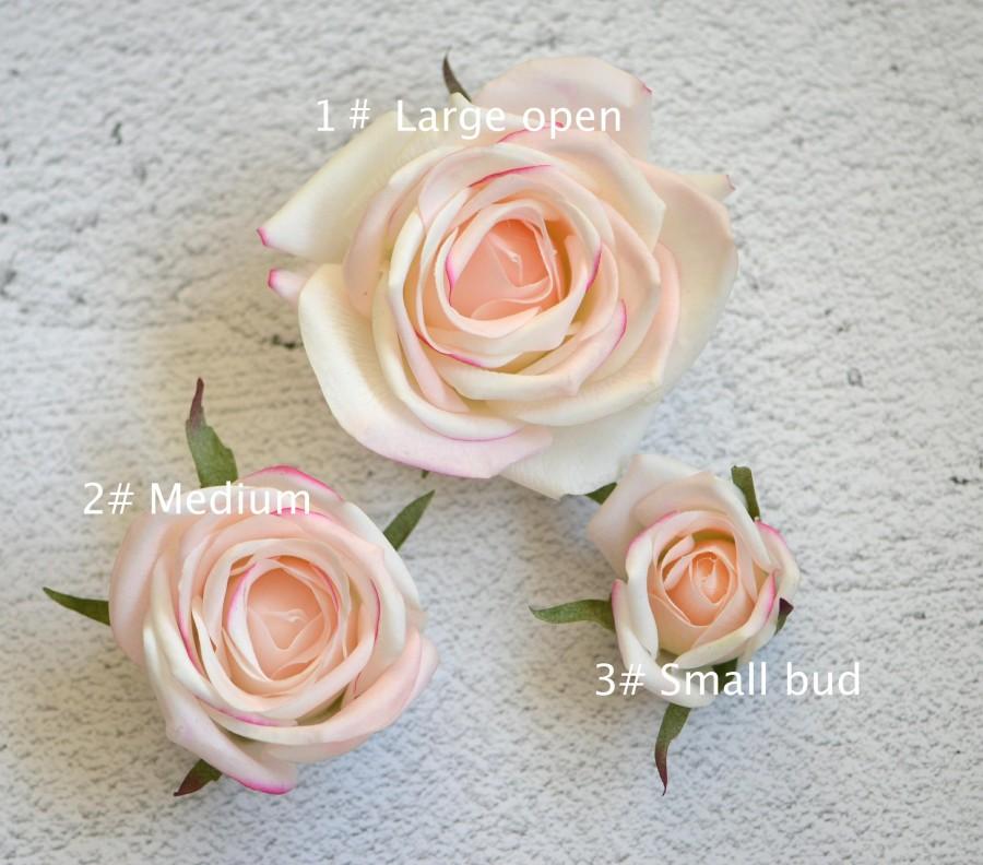 Hochzeit - Blush Rose Heads Real Touch Roses DIY Wedding Cake Toppers Silk Wedding Flowers