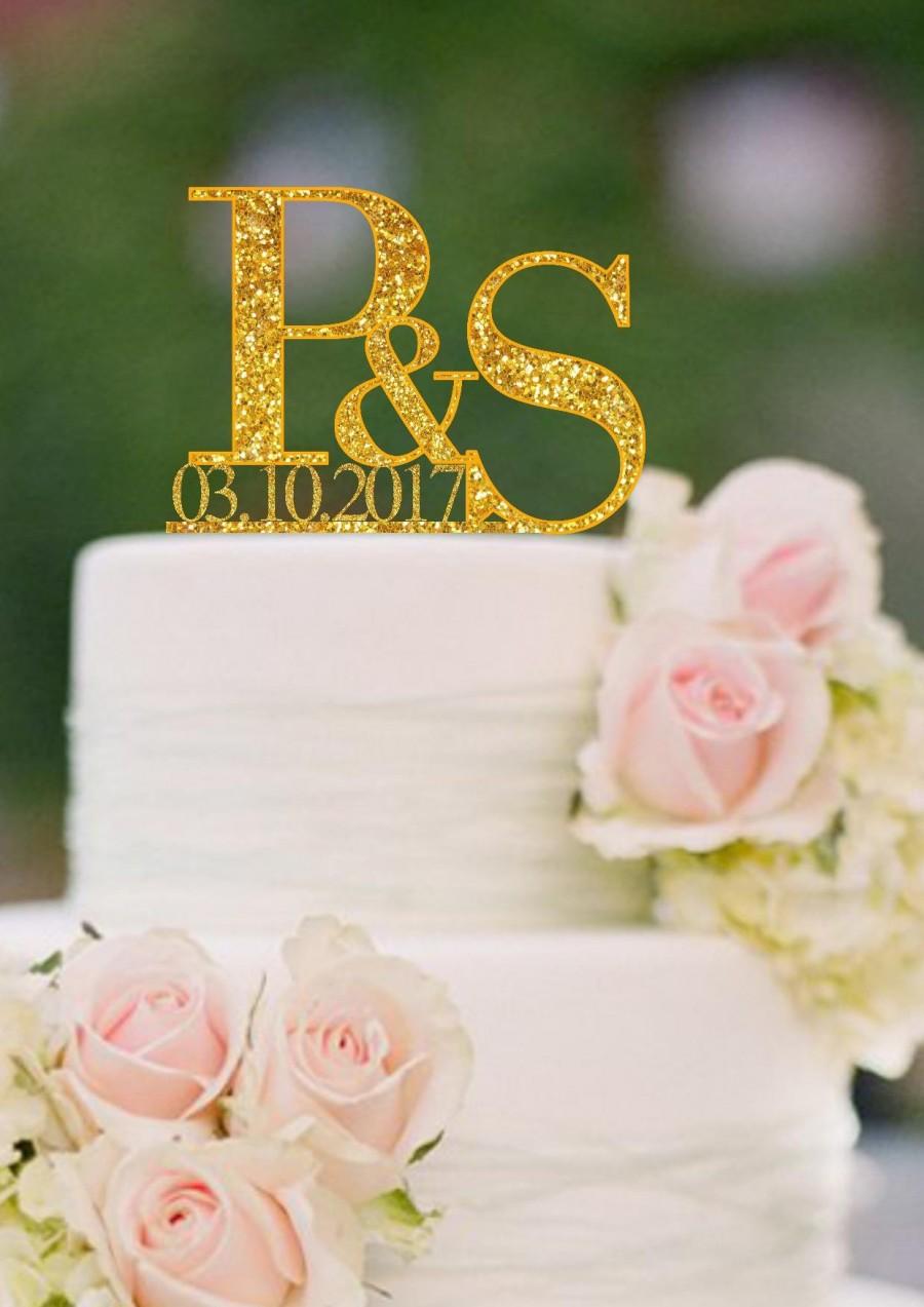 زفاف - Initials Cake Topper Letter Cake Toppers Names and Date Personalized Wedding Cake Topper Monogram Cake Topper  Rose Gold Custom Topper