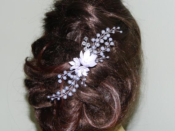 زفاف - Lavender Bridal Hair Comb, Swarovski Pearl Floral Hair Comb, Lilac Wedding Hair Piece, Lavender Headpiece, Violet Blossom Hair Jewelry