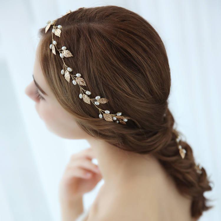 Mariage - Gold Leaf Pearl Bridal Hair vine,Bridal Accessories,Wedding Accessories,Bridal Headpiece,Wedding Hairpiece,H121