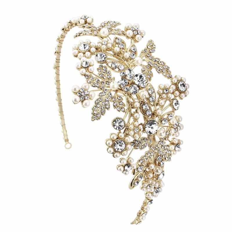 زفاف - Gold Headband, gold pearl headband, grecian headband, gold grecian headpiece, bridal headband, ivory pearl headband,crystal pearl hairband,