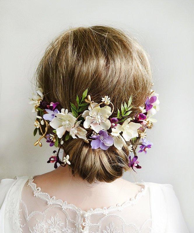 Mariage - floral hair piece wedding, purple wedding hair accessories, purple hair flower, lilac wedding headpiece, lavender hair comb, bridal hair