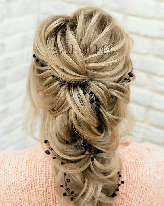 Hochzeit - Black Bridal hair vine wedding hair accessories Bridesmaid gift