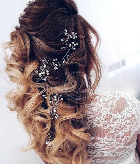 Mariage - Extra Long Hair Vine wedding hair accessories boho bridal headpiece Braut Haarschmuck babys breath hair piece pearl hair vine rose gold