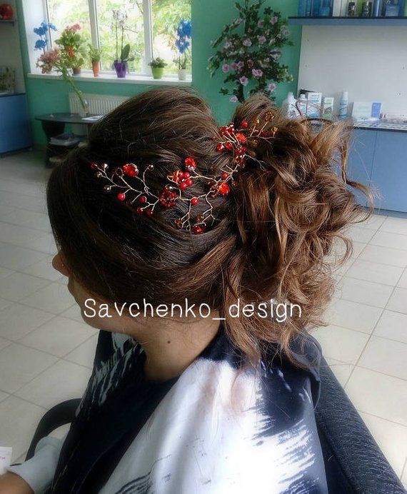 Свадьба - gold and red hair vine red headpiece red wedding hair accessories red tiara christmas hair vine dark beaded red hair vine red tiara wedding