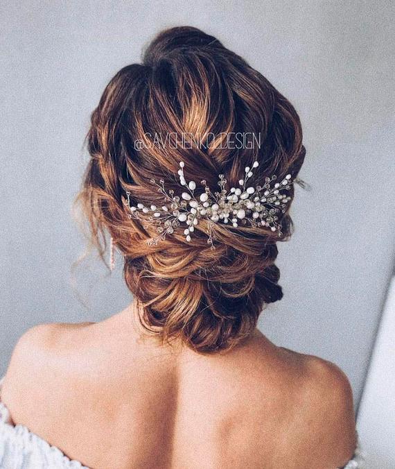 زفاف - Bridal hair comb with crystals and white pearls