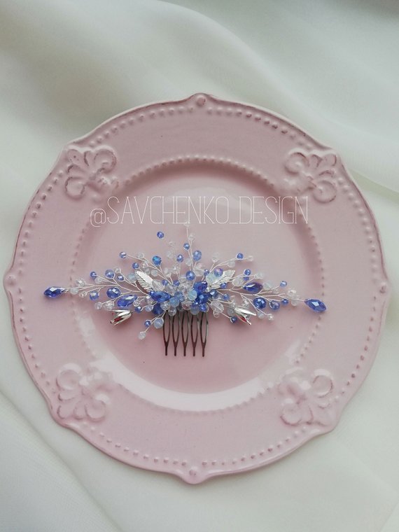 زفاف - Something blue wedding comb Bridal Headpiece Bridesmaid Comb Gift