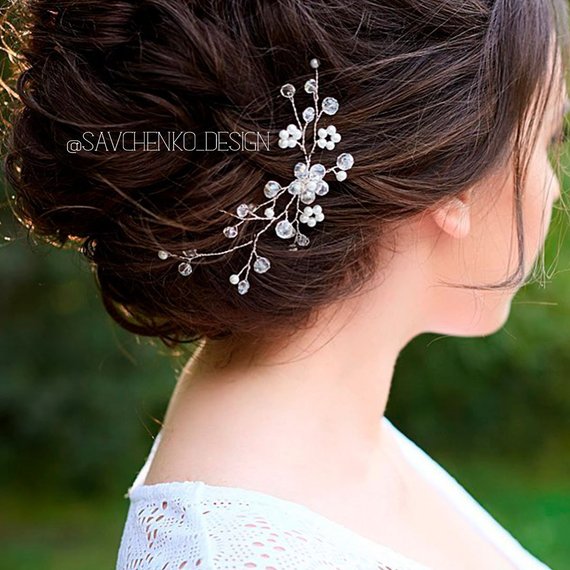 زفاف - Floral crystal hair comb