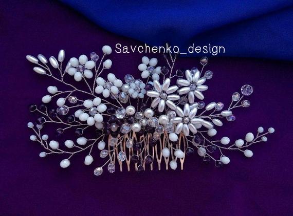 Hochzeit - Lavender headpiece wedding flower headpiece purple Braut haarschmuck Lilac Flower Hair Clip Bridesmaid Lilac hair vine Tocado novia