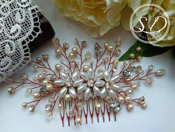 Hochzeit - Flower hair comb Crystal flower hair pins Pearl hair accessory Flower hair piece haarschmuck Pearl wedding headpiece silver wedding comb