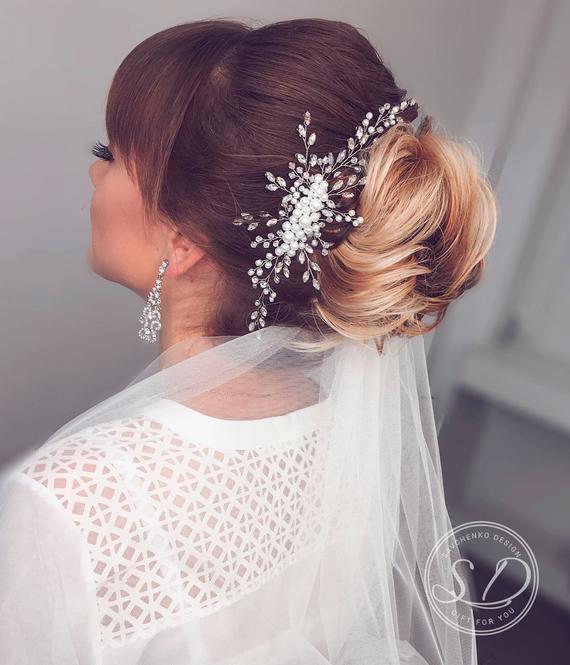 Mariage - Pearls bridal hair comb
