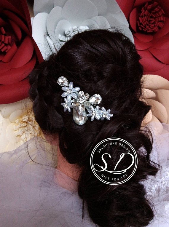 Hochzeit - Floral Wedding Headpiece Wedding Hair Accessory Pearl Comb Rhinestone & Pearl Bridal Comb Barrette rhinestone clip 1920s jewelry Vintage hai
