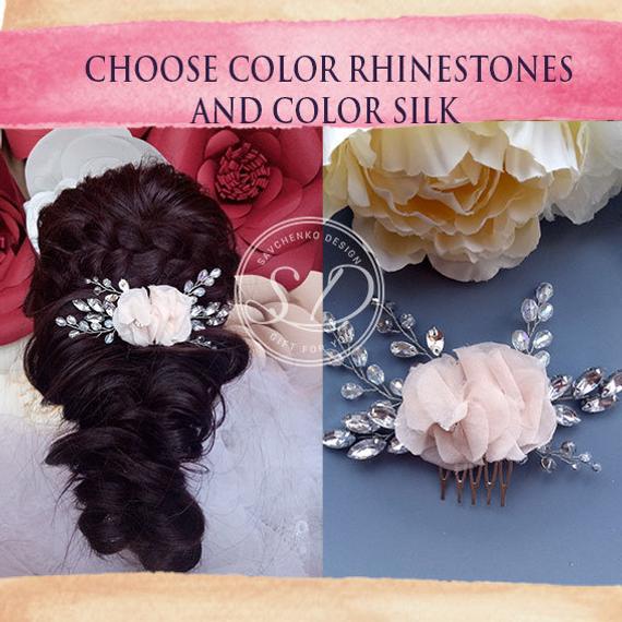 Hochzeit - Blush Flower hair comb Lace Blush Pink lace hairclip Wedding Flower Headpiece Hair comb for wedding Headband mariage Floral Crystal hair