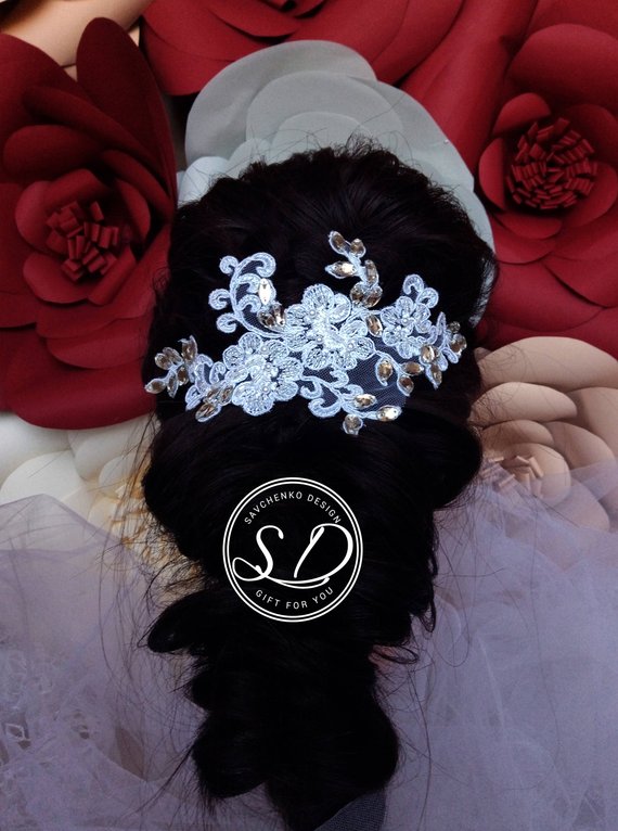 Wedding - Petite Lace Hair Comb FREE SHIPPING Lace Bridal Comb Wedding Lace bridal Hairpiece Bridal Lace hairpiece Beaded lace hair comb