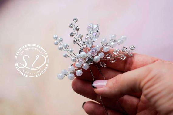 Свадьба - Crystal Silver hair pins Branch Hair Pins Haarschmuck kommunion Bohemian Bridal hair pin Rose gold leaf headpiece Bridesmaid hair pins