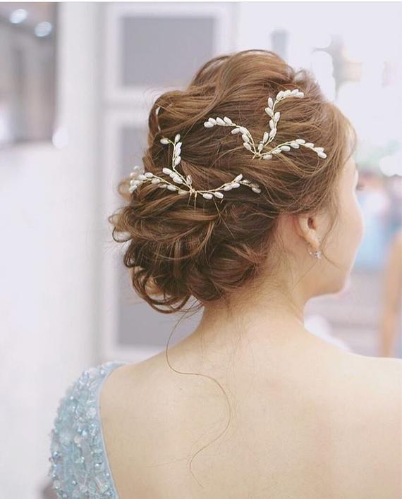 Wedding - Set of three ivory pearl hair pins bridesmaid pearl wedding hair piece Cluster of Pearls Wedding Hairpin Celebrity Style Bridal head jewelry