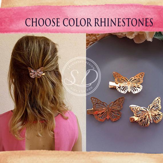 Свадьба - Butterfly Hair Clip Woodland Themed Bobby Pin Bohemian Hair Clips Mother's Day Gift For Her Butterfly Headpiece Filigree Butterfly Antique
