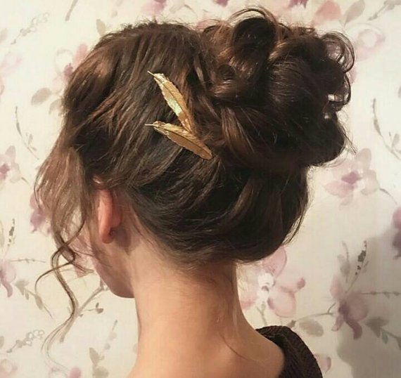 Wedding - Shiny Rose Gold Leaf Nature Woodland Plants Foliage Bobby Pins Ear Climber Nature Hair Accessories Forest Fairy Rose gold hair piece
