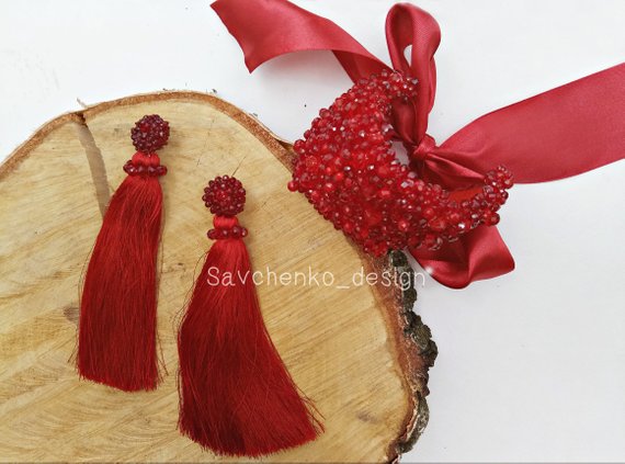 زفاف - Red gift for her Collar statement Red Crystal Jewelry Red bracelet earring set valentines day gift red dangle earrings earrings and bracelet