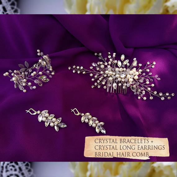 Свадьба - bridal earrings and hair accessories Swarowski Bridal hair comb Crystal Bridal headpiece tocados 4 rose gold hair comb gold pearl earrings