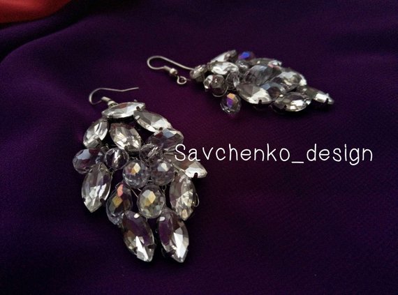 زفاف - Crystal earrings Bridal Earrings Cluster Earrings Bridesmaid Bride Classic Clear Crystal Earrings Bridesmaid gift Persian Wedding Earrings