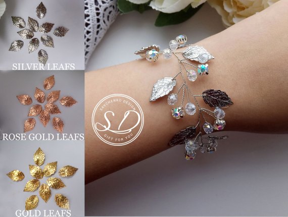 زفاف - Silver Leaf bracelet for bride or bridesmaids