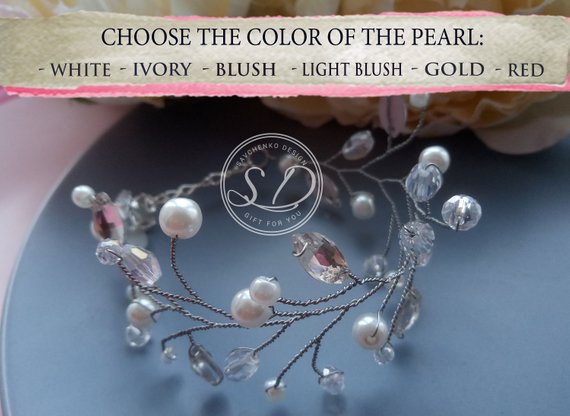 زفاف - Silver Crystal wedding bracelet for bride Pearl Bridal bracelet rhinestone bracelet Pearl Wedding Jewelry crystal bracelet bridal hair vine