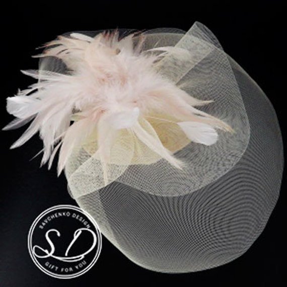 Hochzeit - Fascinator headband ivory meghan markle hat kentucky derby hat Feather barrette Wedding hats women Gatsby headpiece Formal women feather
