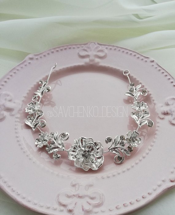 Mariage - Silver hair vine Bridal tiara metal bridal hair accessories swarovski crystal crown
