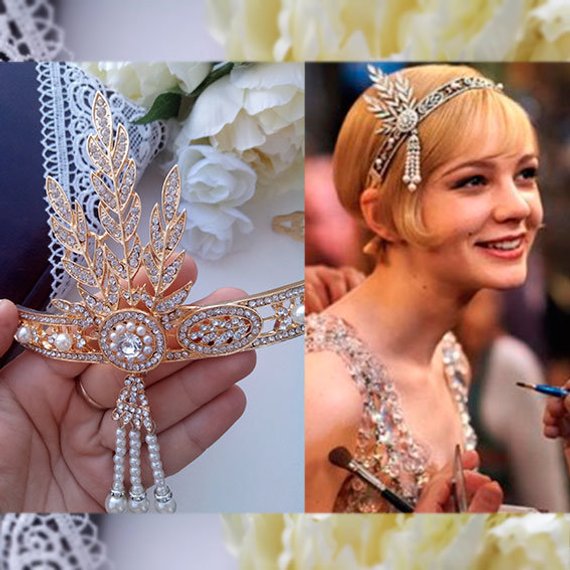 Hochzeit - Gold Flapper 1920s Gatsby Headband