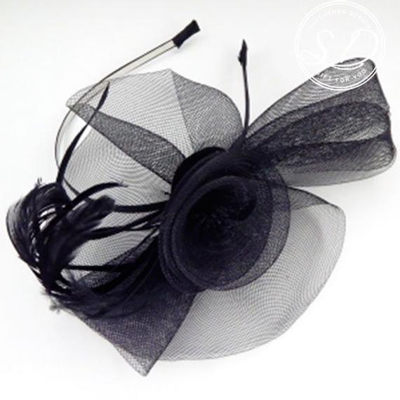 Wedding - Black Fascinator nero Feather Fascinator Headpiece Ascot Wedding Cerchietto per capelli Black Hoop & Dark Feather Flower crown Church Hat
