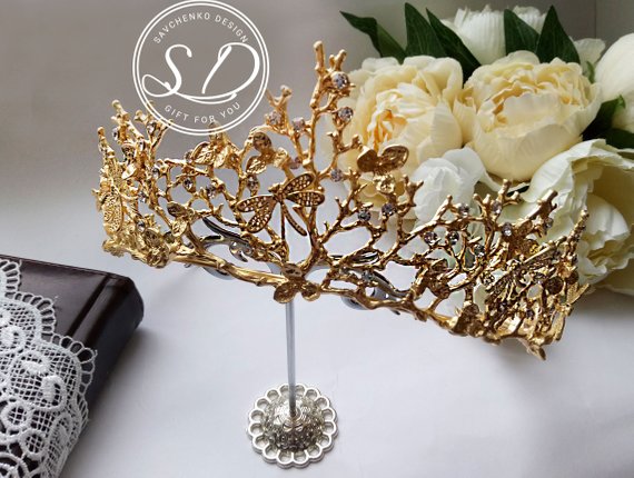 Hochzeit - Gold butterfly crown Golden Branches Boho Diadem Rustic Crown Golden bridal headpiece Tiara Golden woodland crown Flower Metal crown 2018